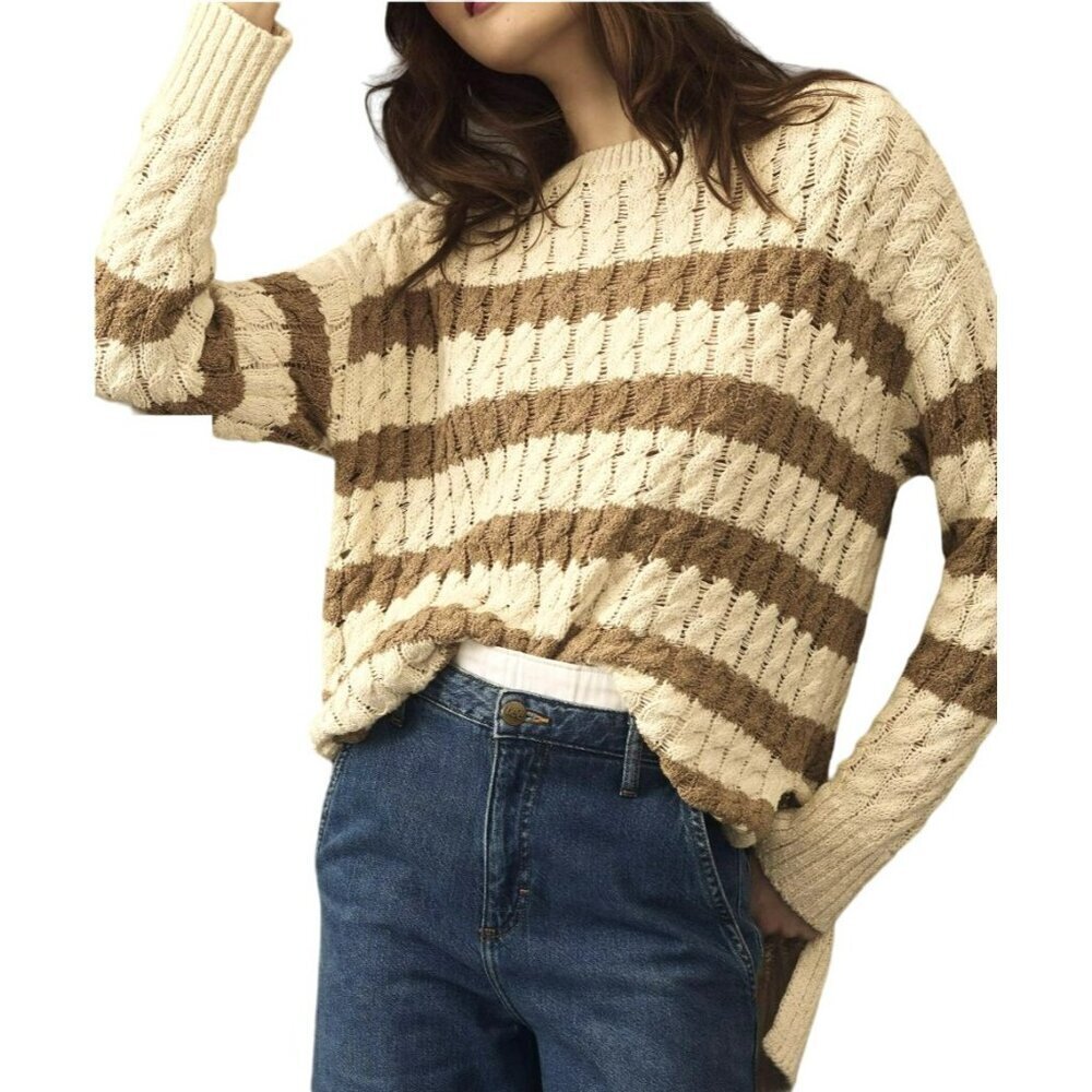 Anthropologie Pilcro Oversized Longline Stitch Striped Knit Sweater Small NWOT